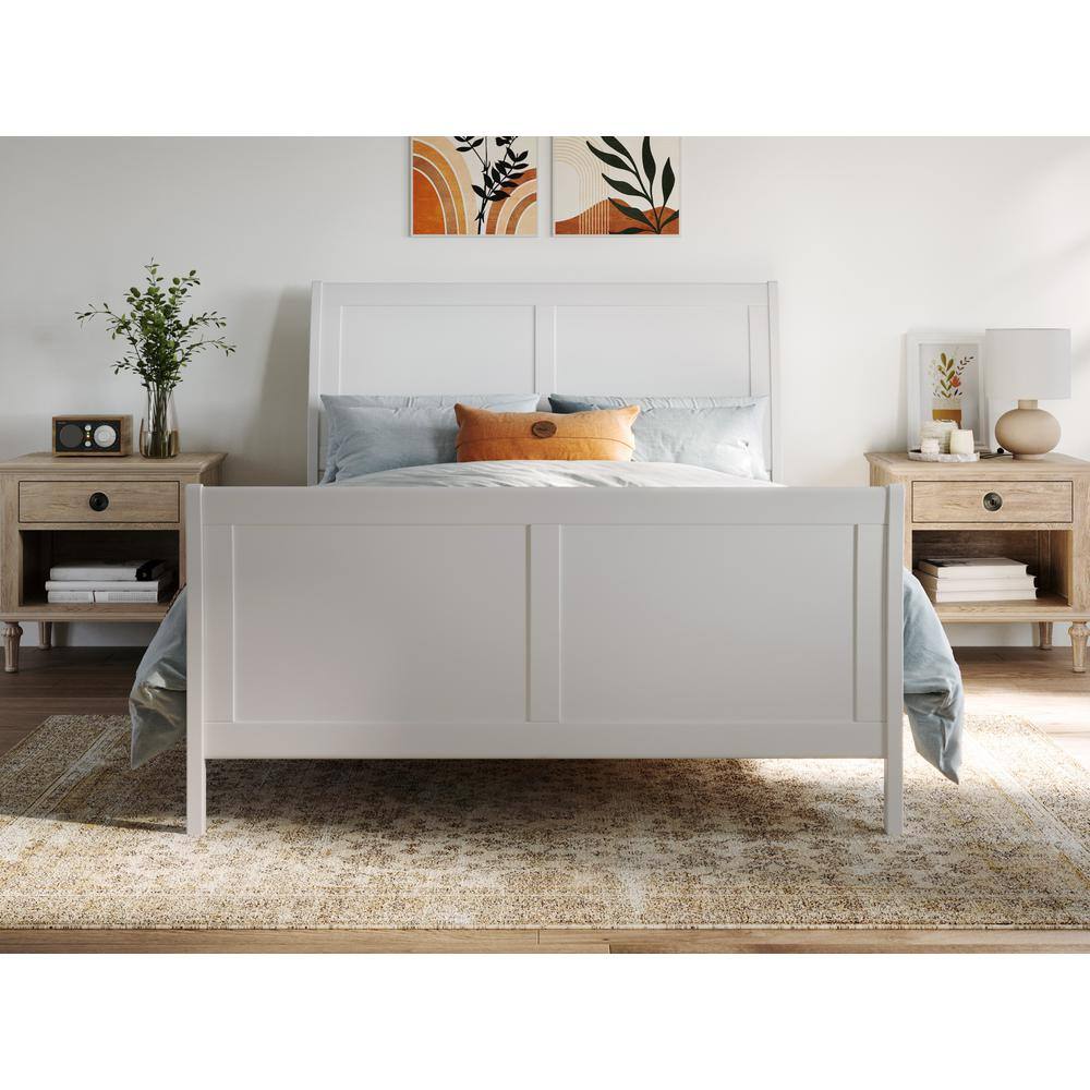 Portland White Full Size Wood Platform Bed with Headboard