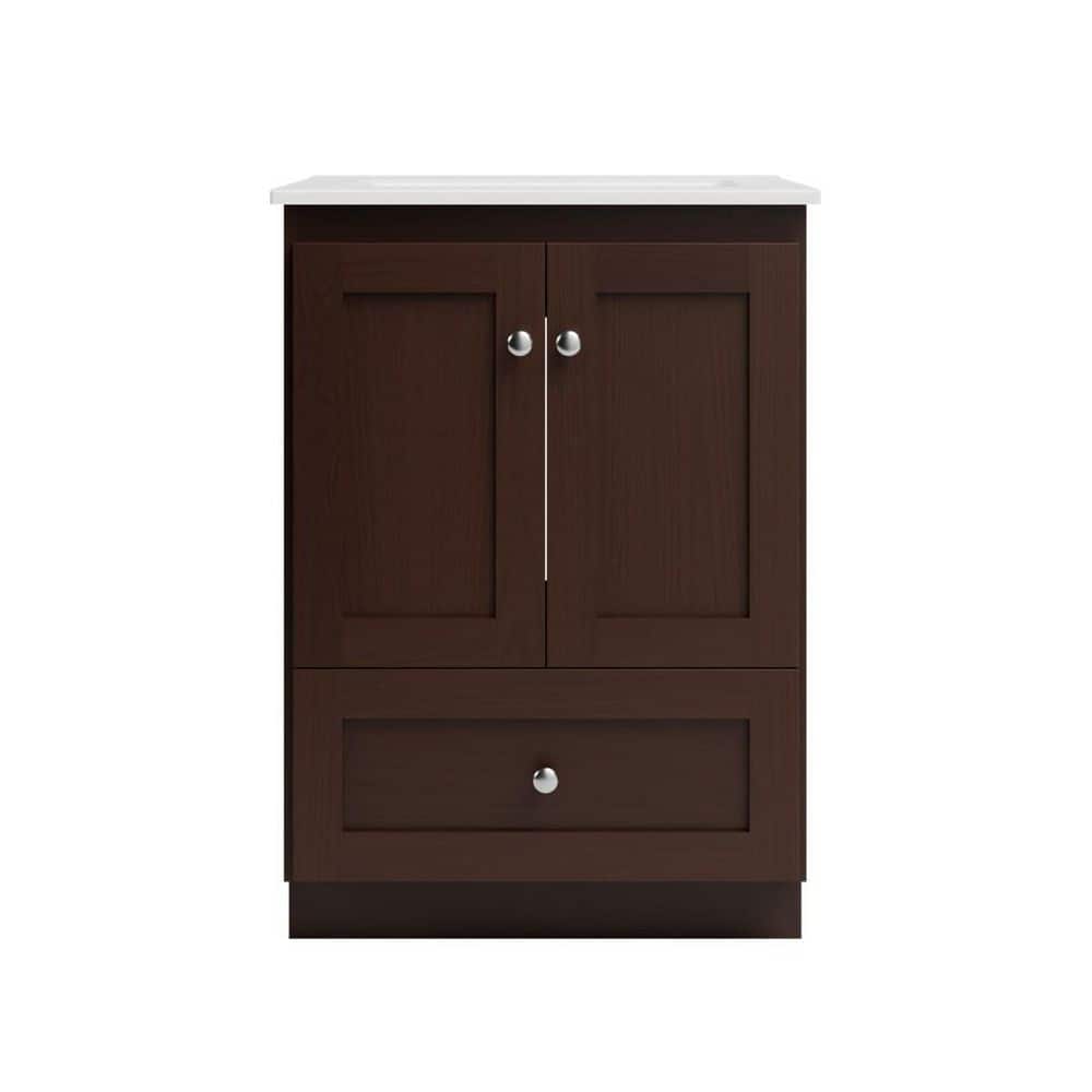 Shaker 25 in. W x 22 in. D x 35 in. H Vanity in Dark Alder with Ceramic Vanity Top in White price history on PriceWatchPro