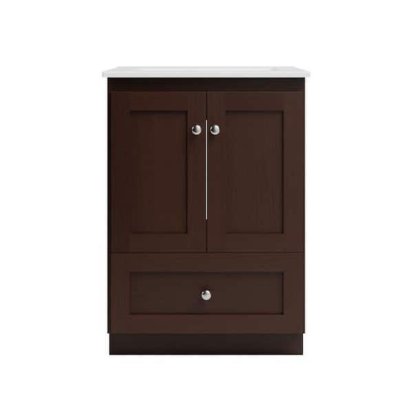 Shaker 25 in. W x 22 in. D x 35 in. H Vanity in Dark Alder with Ceramic Vanity Top in White