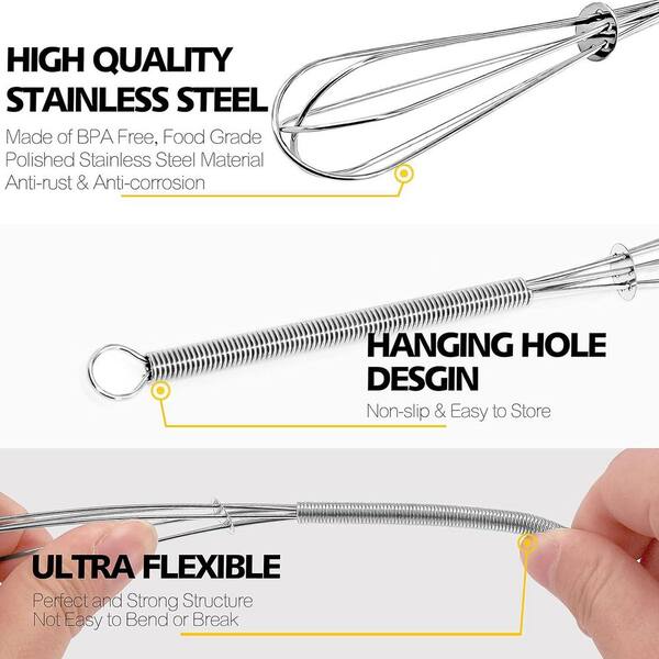 2-Pack Spring Egg Whisks With Gold Coil Handles - 10" & 12" Stainless Steel Balloon Whisks