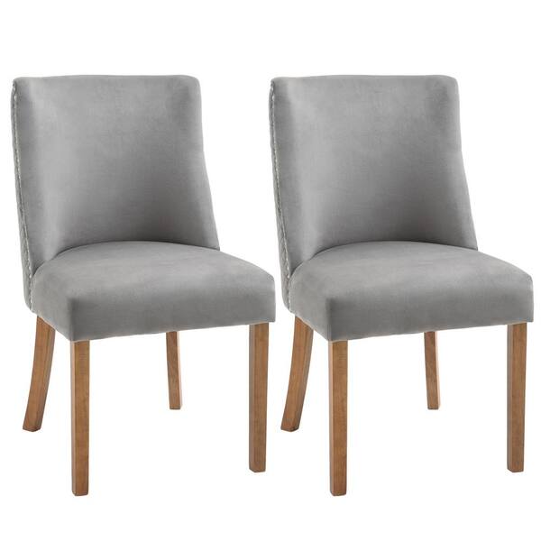 Grey HOMCOM Modern Dining Chairs Upholstered Linen-Touch Fabric Armless Accent Chairs Set of 2 with Steel Legs