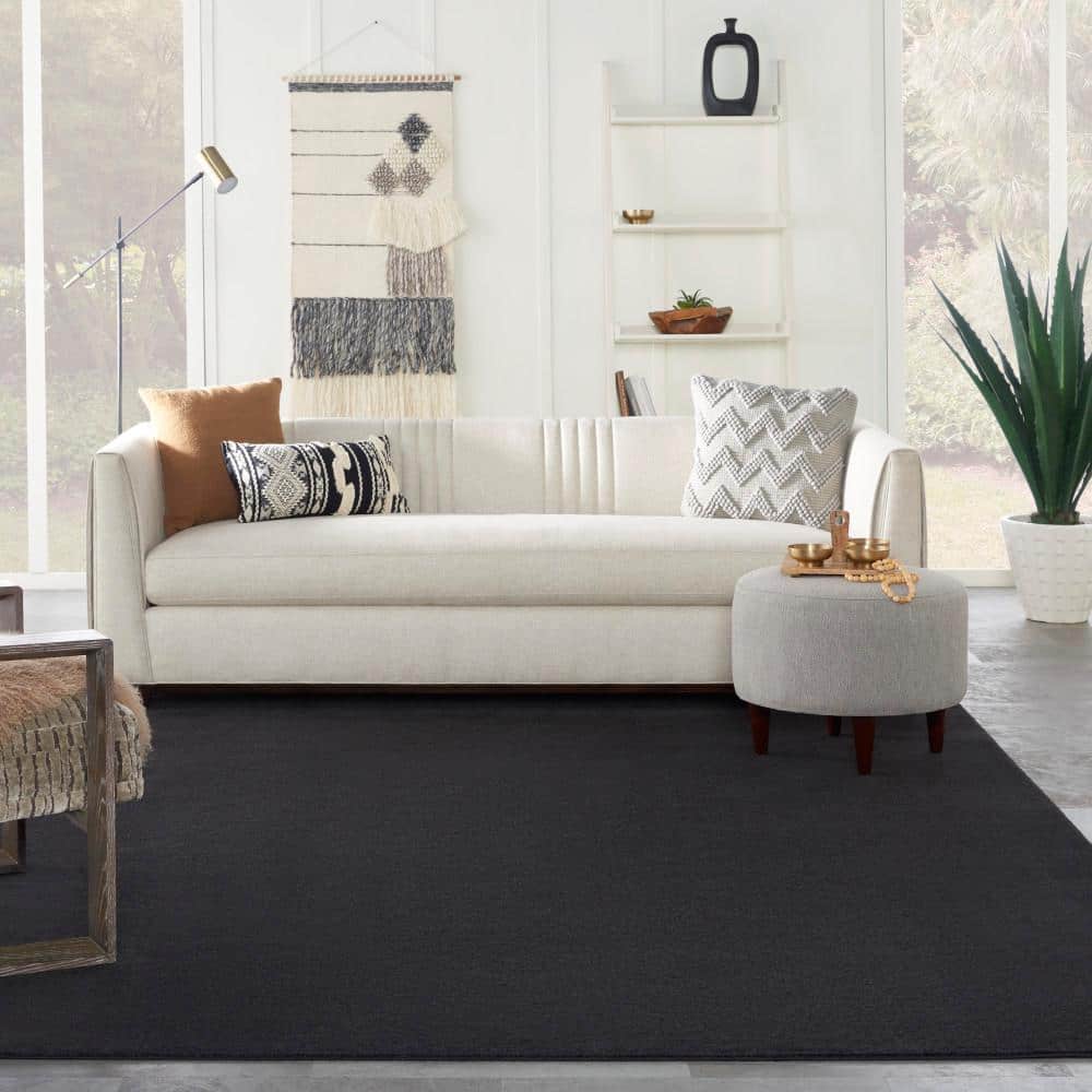 Black Rectangular Synthetic Reversible Indoor/Outdoor Area Rug