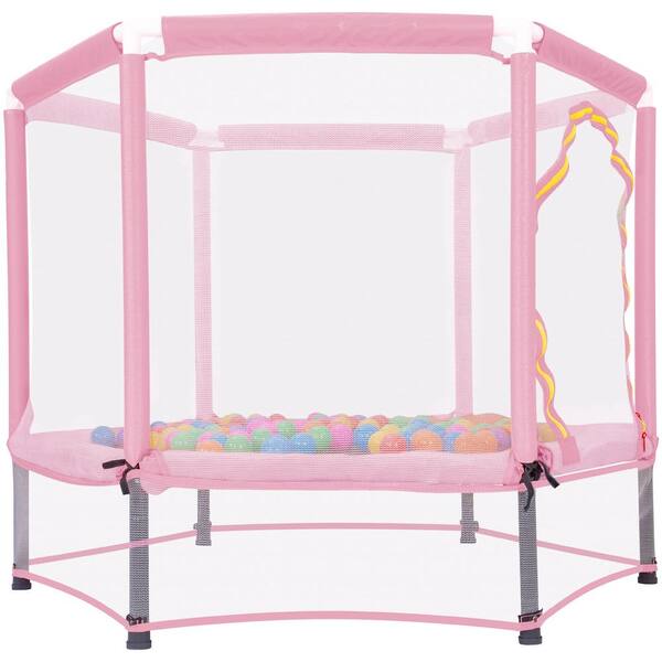 SUNRINX 4.58 ft. Pink Toddlers Mini Trampoline with Safety