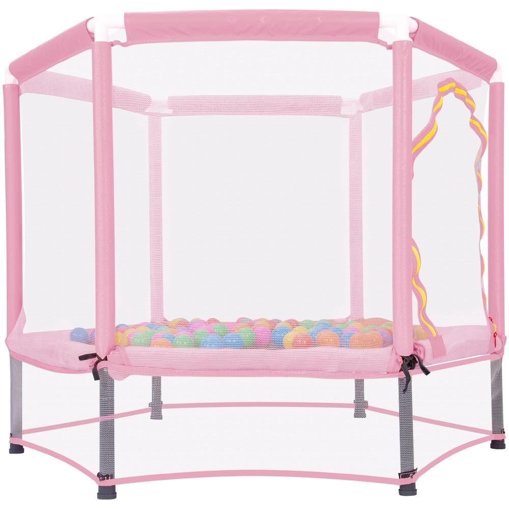 4.58 ft. Pink Toddlers Mini Trampoline with Safety Enclosure Net and Balls -  SUNRINX, MG52-9-TP