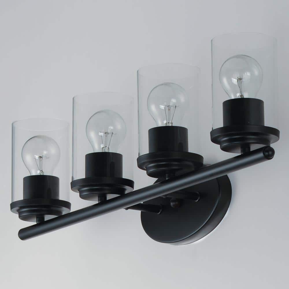 Black Glass 4-Light Outdoor Dimmable Vanity Fixture