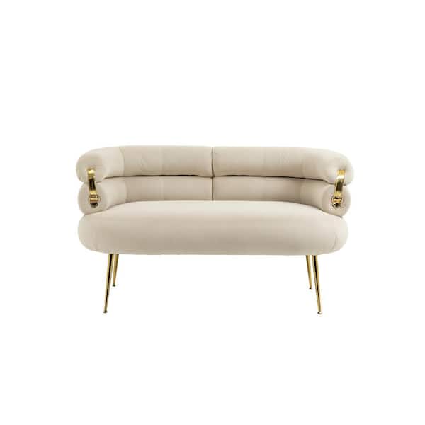 HOMEFUN 50 in. Beige Velvet 2-Seater Loveseat with Metal Legs