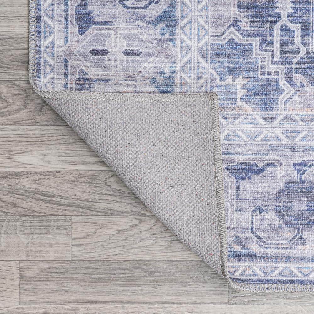 Alanya Ornate Navy and Ivory Square Chenille Area Rug