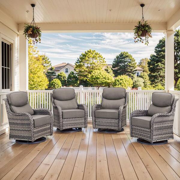 moosprr MoonLuxe Gray Swivel Glider Wicker Patio Conversation Set with ...