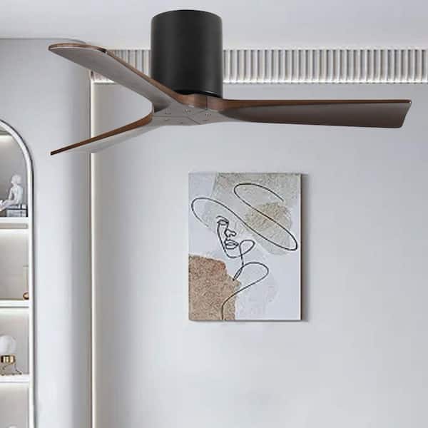 42 in. Brown Solid Wood Blades Quiet DC Motor Flush Mount Standard Ceiling Fan with Remote Control Timer