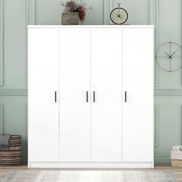 White MDF Wood 59.2 in. Wardrobe with 4-Door and 1 Drawer