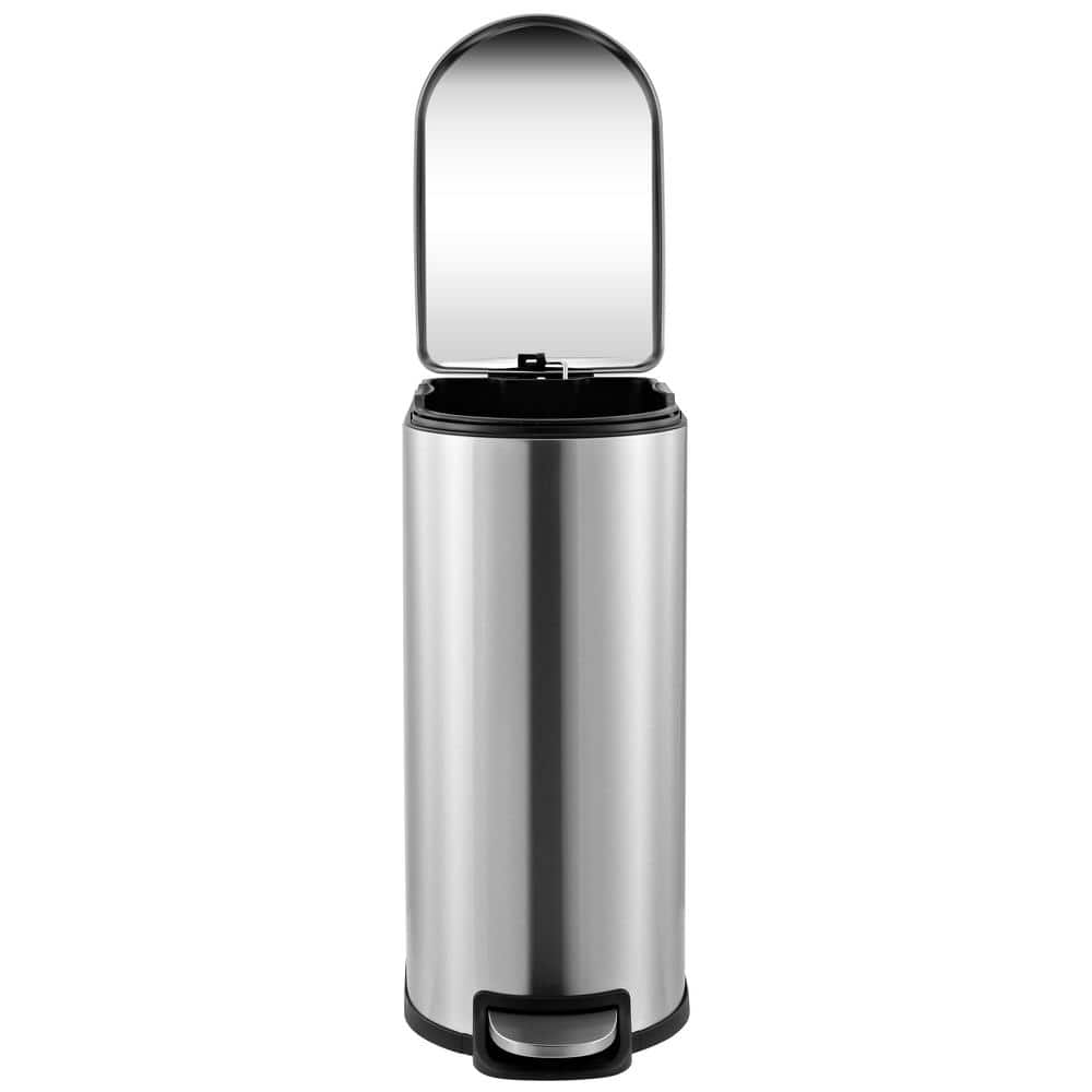 Roland Mini Stainless Steel Step-Open Trash Can, 2.6-Gallon, Chrome Finish