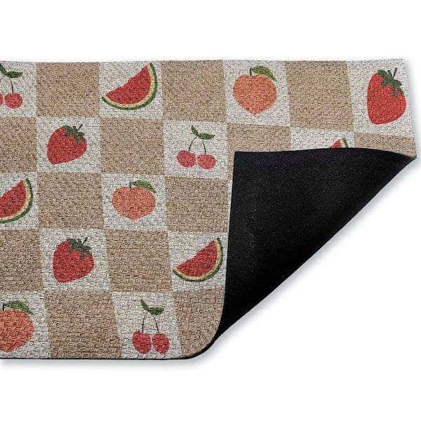 Soft Fruits Checkered Beige 18 in. x 30 in. Polyester Non-Slip Outdoor Door Mat