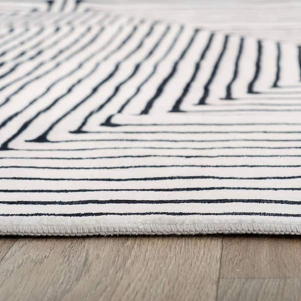Bohemian Stripes Washable Non Slip Ivory 6 ft. 6 in. x 9 ft. Area Rug