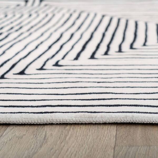 Bohemian Stripes Washable Non Slip Ivory 9 ft. x 12 ft. Area Rug