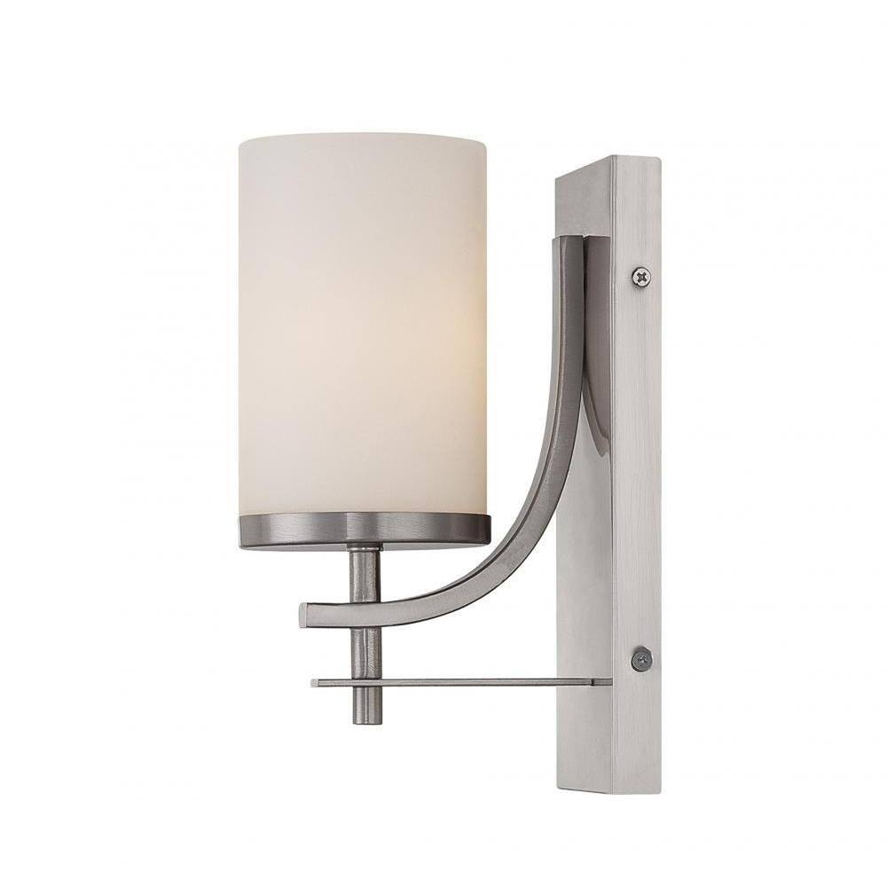 Satin Nickel 1-Light Wall Sconce with White Opal Glass