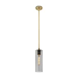 Crown Point 100-Watt 1 Light Brushed Brass Shaded Pendant Light with Tinted glass Tinted Glass Shade