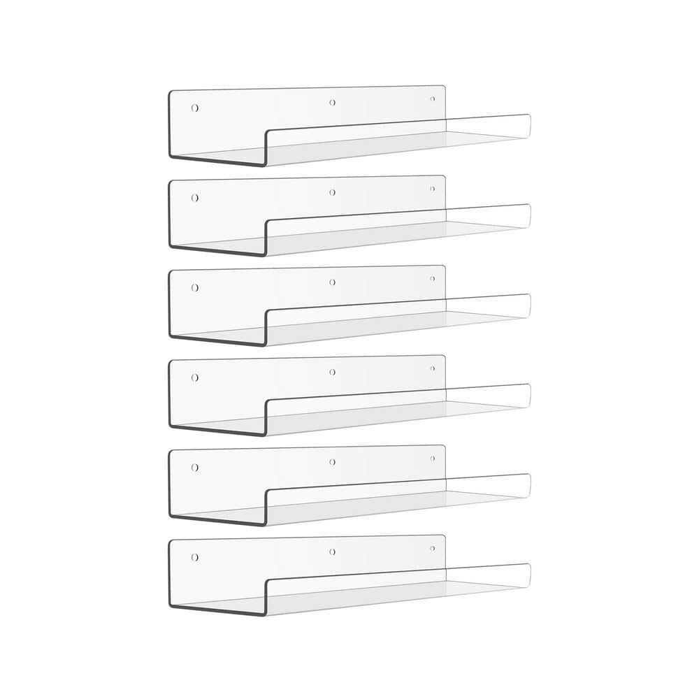 15 in. W x 4 in. D x 0.5 in. H Clear Acrylic Floating Wall Shelves Set of 6 Bathroom Bedroom Living Room Kitchen Decor price history on PriceWatchPro