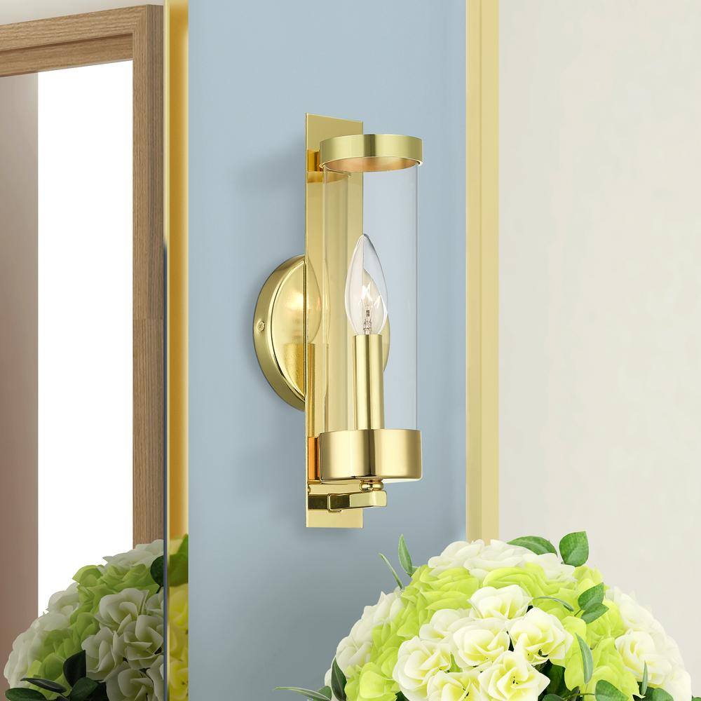Modern Elegance 1-Light Polished Brass Sconce with Clear Glass