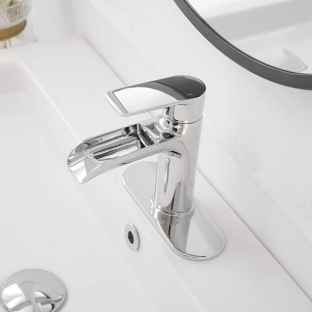 Polished Chrome Single Handle Waterfall Bathroom Faucet