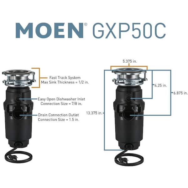 MOEN Prep Series 1/2 HP Continuous Feed Garbage Disposal with Power Cord  and Universal Mount GXP50C The Home Depot