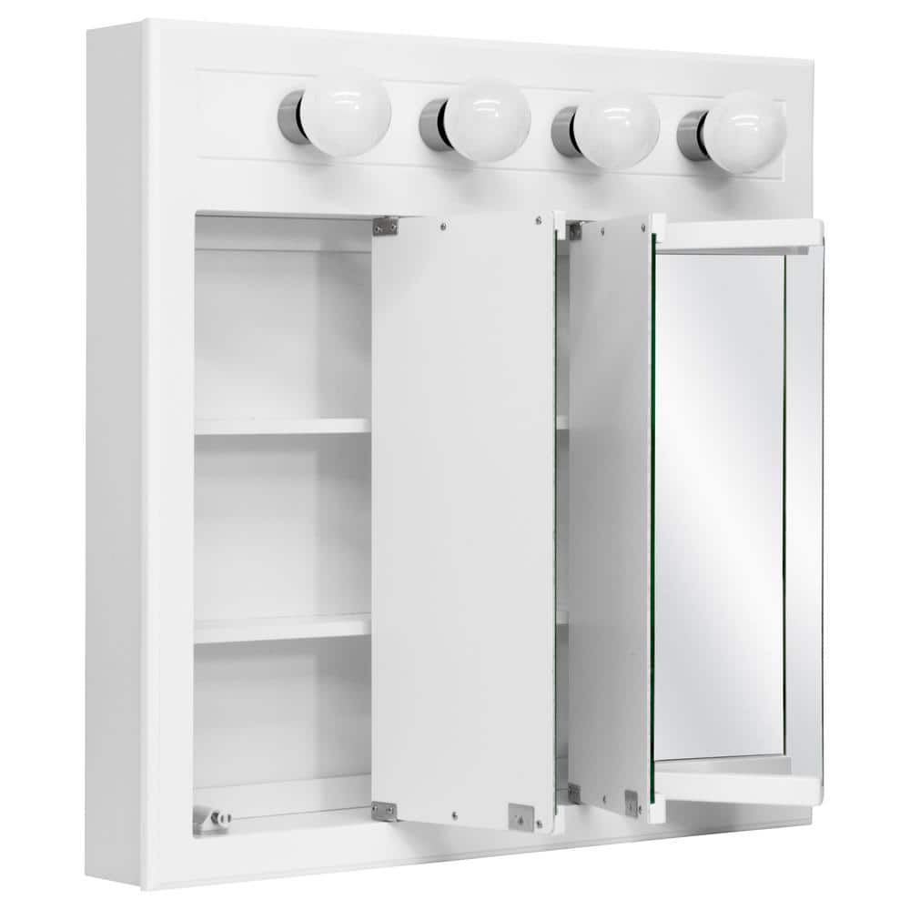 Concord 30-Inch White Gloss Medicine Cabinet with Lights and Mirrors