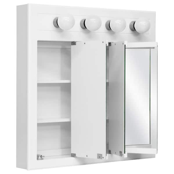 Concord 24 in. x 30 in. 3-Light Tri-View Surface-Mount Medicine Cabinet in White Gloss Concord 24 in. x 30 in. 3-Light Tri-View Surface-Mount Medicine Cabinet in White Gloss