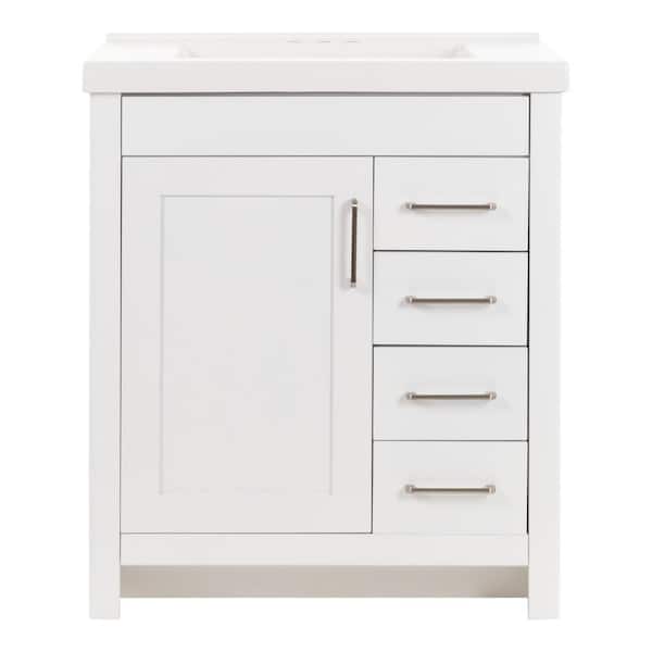 Home Decorators Collection Westcourt 31 in. W x 22 in. D x 37 in. H Single Sink Freestanding Bath Vanity in White with White Cultured Marble Top