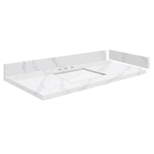 Transolid Silestone 40.5 in. W x 22.25 in. D Quartz White Rectangular Single Sink Vanity Top in Calacatta Gold
