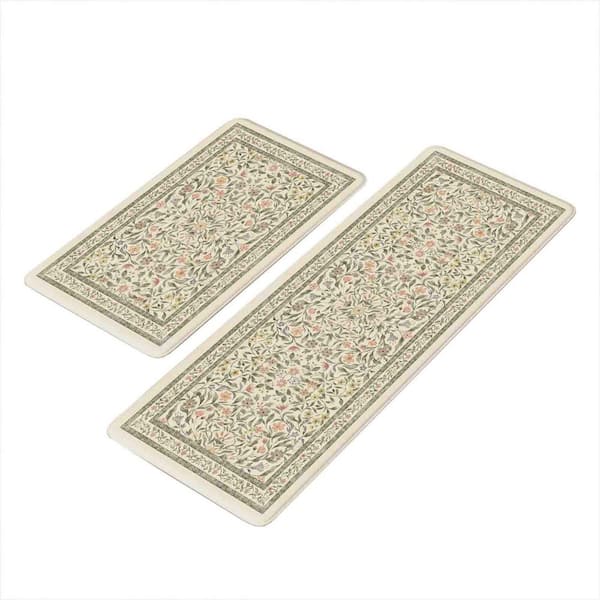 Beige 17.3 in. x 29 in. + 17.3 in. x 47 in. Indoor Floral Kitchen Rugs Sets of 2