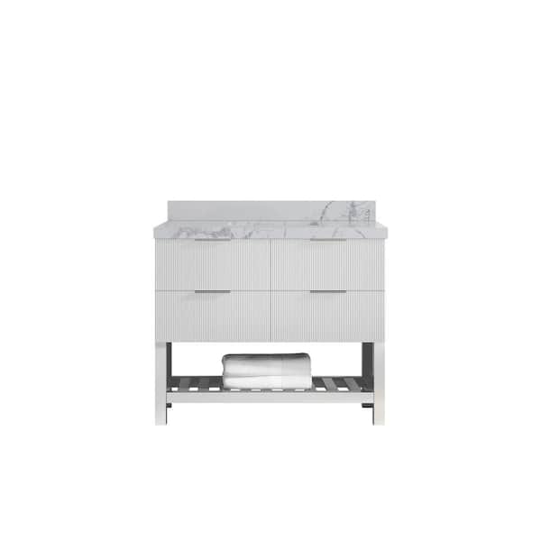 Willow Collections Catalina 42 in. W x 22 in. D x 36 in. H Single Sink Bath Vanity in White with 2 in. Venatino Qt. Top