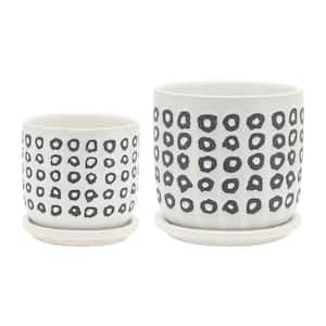 5 in./6 in. Black Pattern White Ceramic Planter Stand Plant Pot for Outdoor/Indoor(2-Pack)