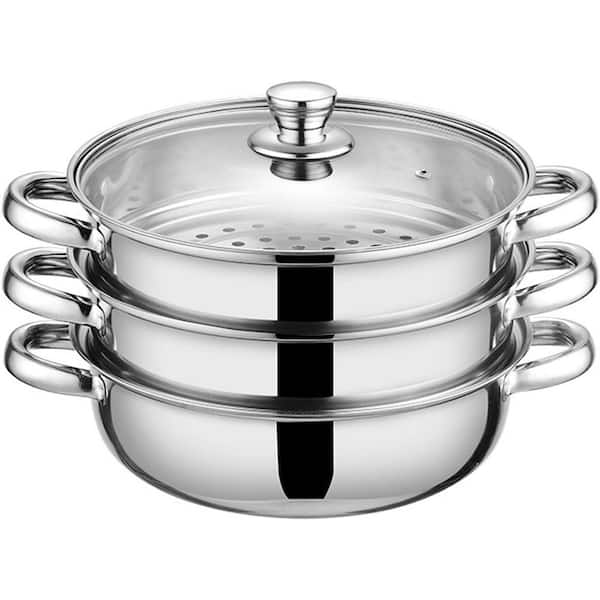 3 Tier Stainless Steel Steamer Pot with Glass Lid Multipurpose Steam Pot for Vegetables Pasta Dumplings Food