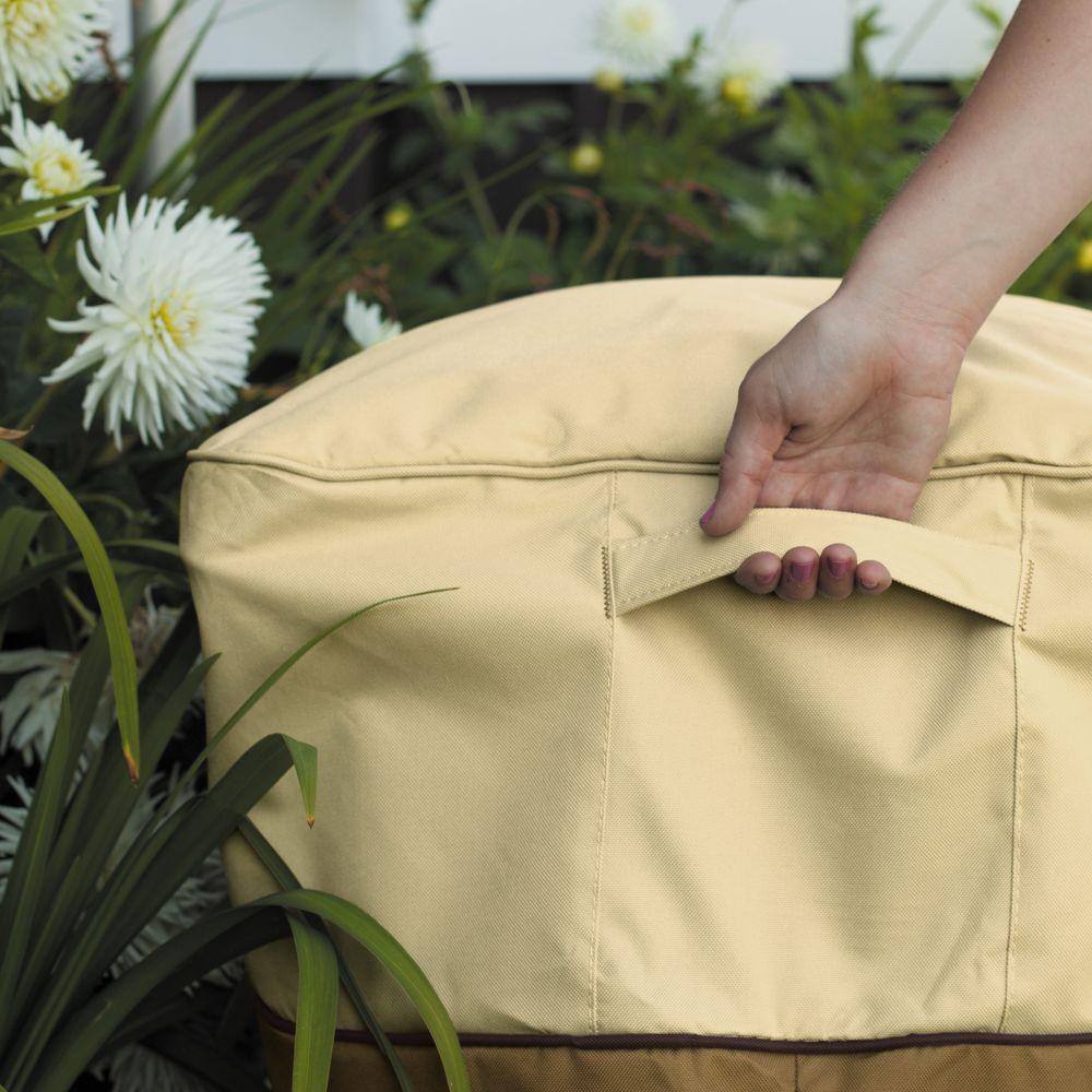 Tan and Brown Polyester Patio Ottoman/Table Cover with Air Vents