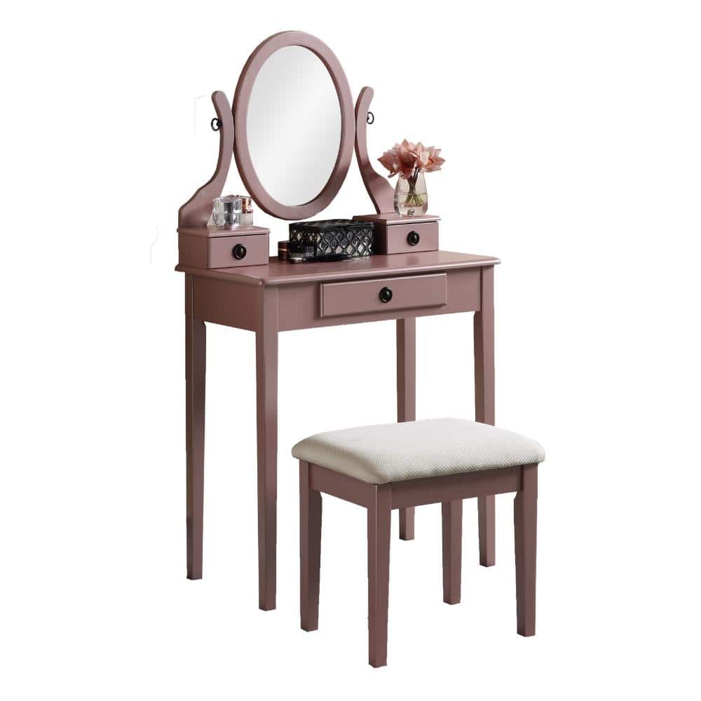 rose gold dressing table UOI 2-Piece Wood Makeup Vanity Set with Adjustable Mirror and Stool durable construction LJW100538 Gold makeup vanity set