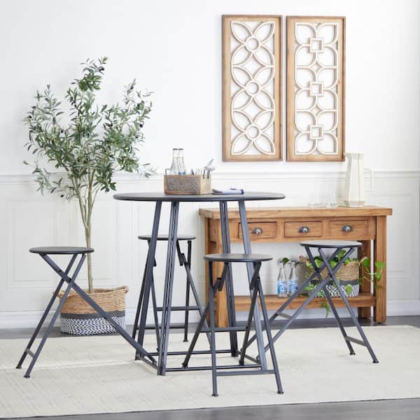 Litton Lane 72 in. Black Round Metal Rustic Dining Table