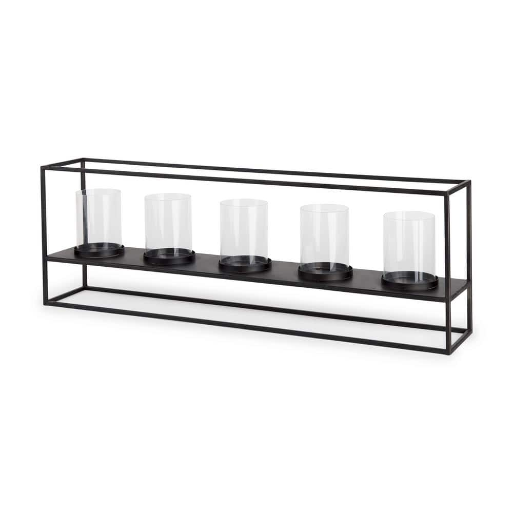 Mercana Cindy 5 Candle Matte Black Metal Hurricane Glass Tabletop