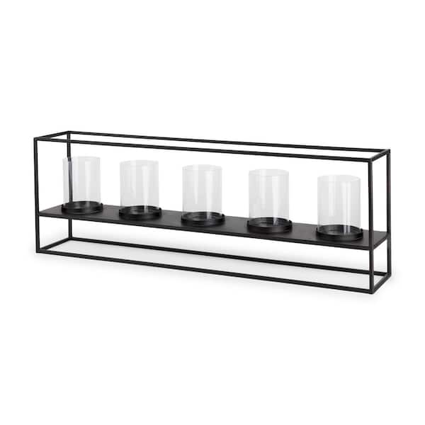 Mercana Cindy 5 Candle Matte Black Metal Hurricane Glass Tabletop Candle Sconces Holder