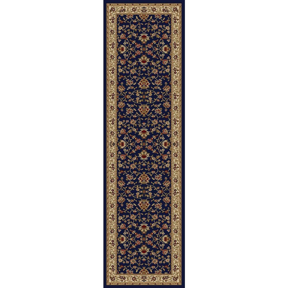 Como Navy 2 ft. x 8 ft. Traditional Oriental Floral Area Rug