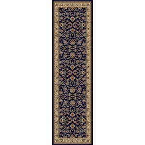 Como Navy 2 ft. x 8 ft. Traditional Oriental Floral Area Rug
