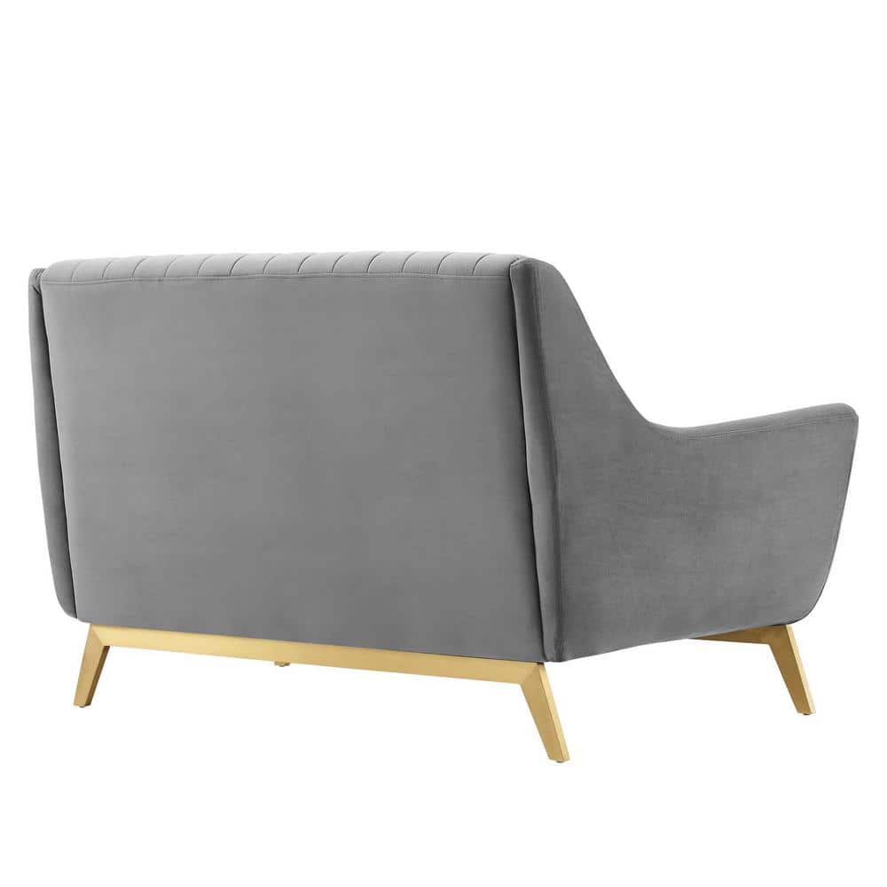 Gray Velvet Tufted Loveseat with Gold Stainless Steel Legs
