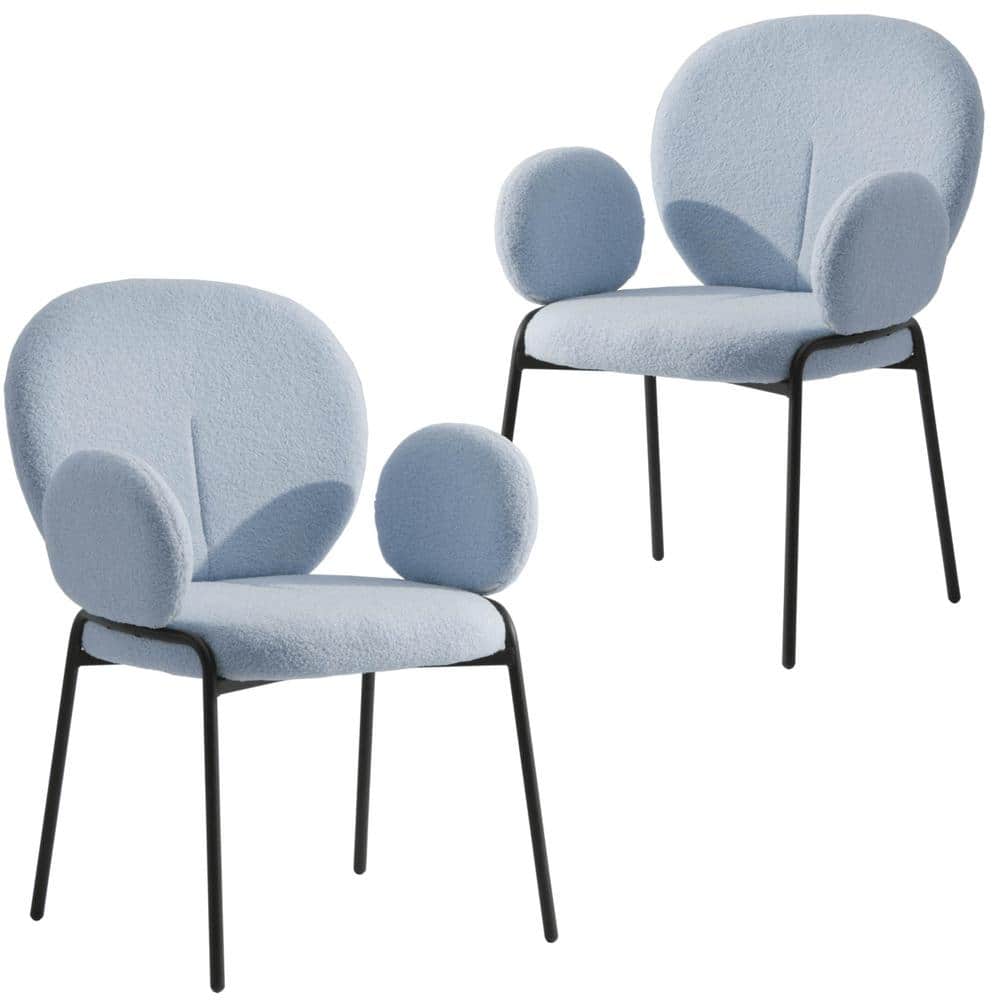Celestial Boucle Dining Chair Upholstered Seat and Back in Black Powder Coated Iron Frame Set of 2, Blue price history on PriceWatchPro