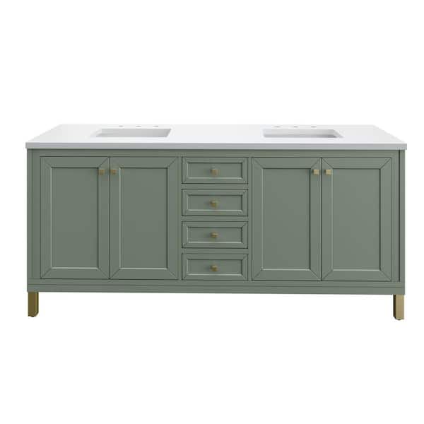 James Martin Vanities Chicago 72.0 in. W x 23.5 in. D x 34 in. H Bathroom Vanity in Smokey Celadon with White Zeus Quartz Top