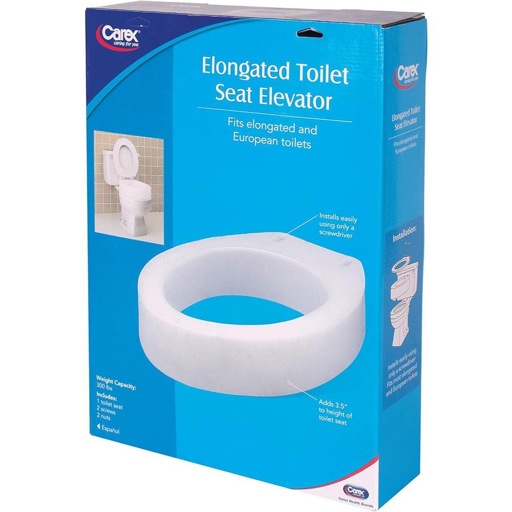 White Molded Plastic Elongated Raised Toilet Seat Elevator