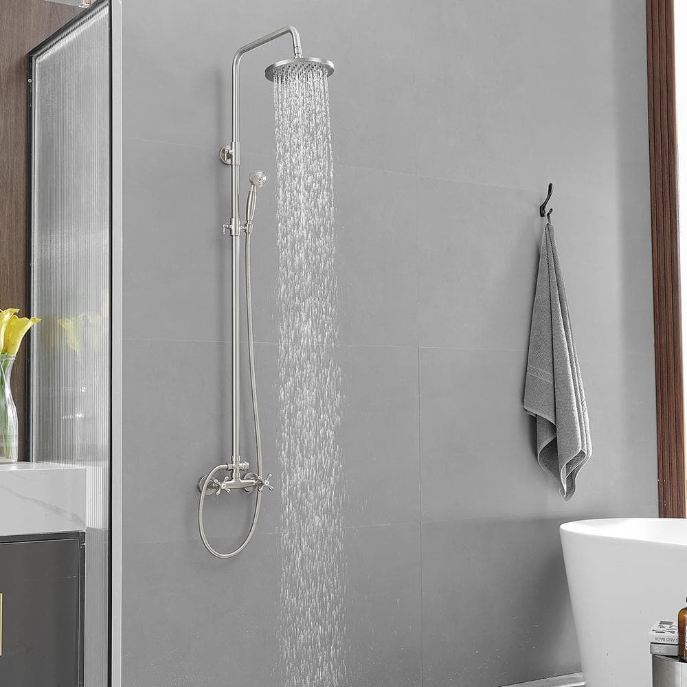 Adjustable Nickel Dual Head Rain Shower System with Handheld
