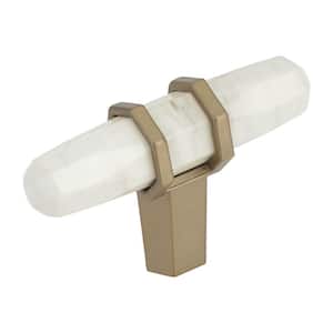 Carrione 2-1/2 in. (64 mm) Marble White/Golden Champagne Square Cabinet Knob