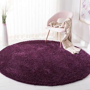 August Shag Purple 3 ft. x 3 ft. Round Solid Area Rug