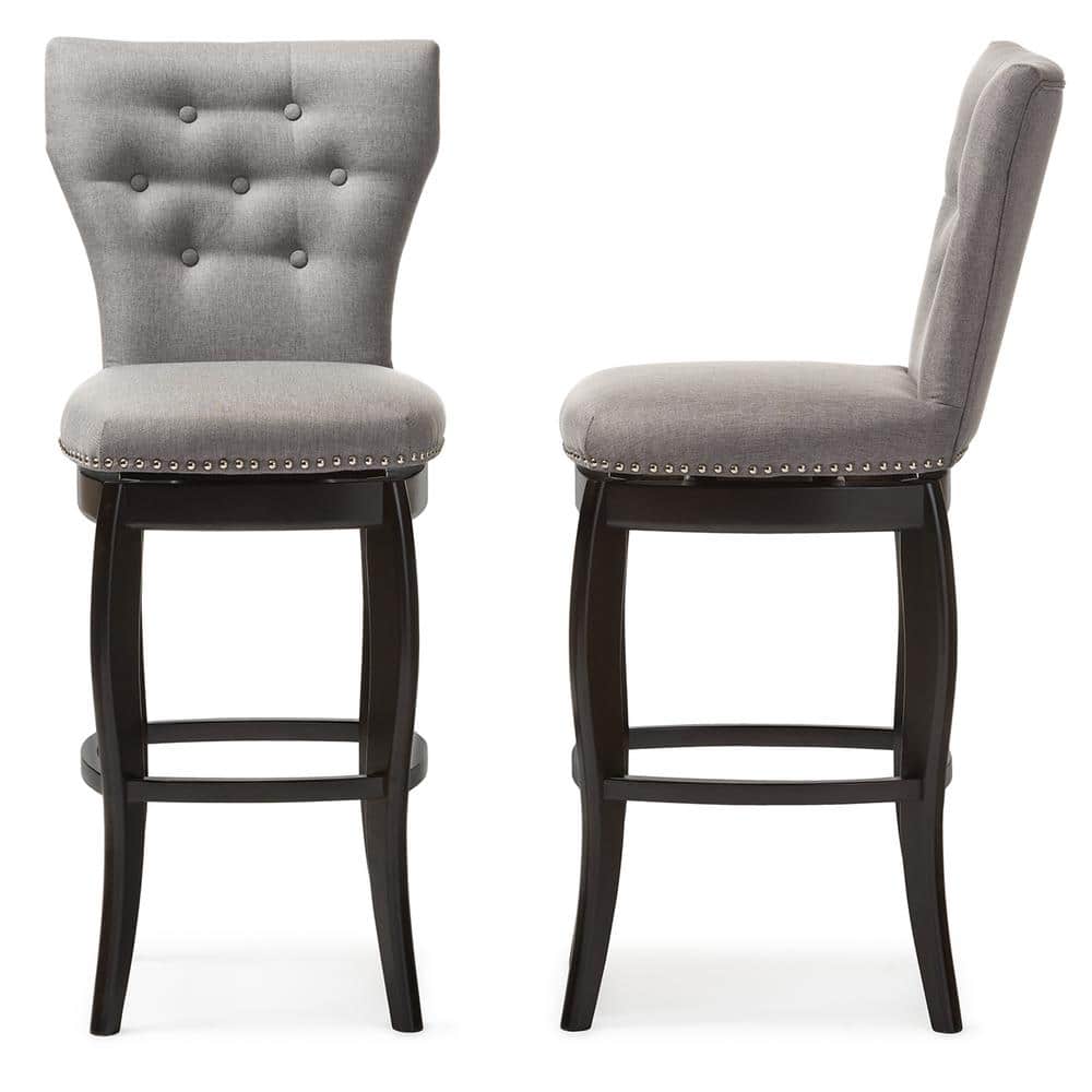 Gray Faux-Leather and Wood Swivel Counter Stool Set