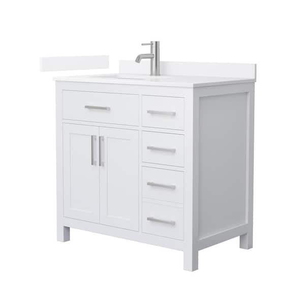 Beckett 36 in. Single Freestanding White Bath Vanity with White Quartz Top (Assembled)
