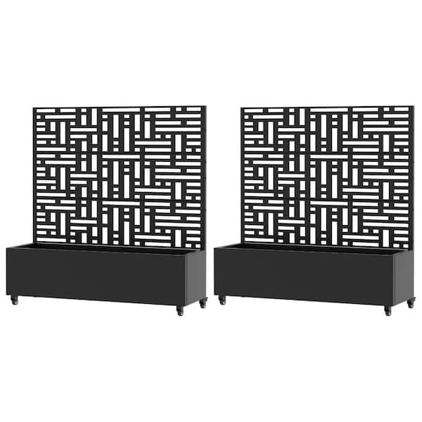 59 in. H x 35 in. L Metal Planter Box with Galvanized Trellis and Wheels Garden Bed with Drainage Holes, 2-Piece Set