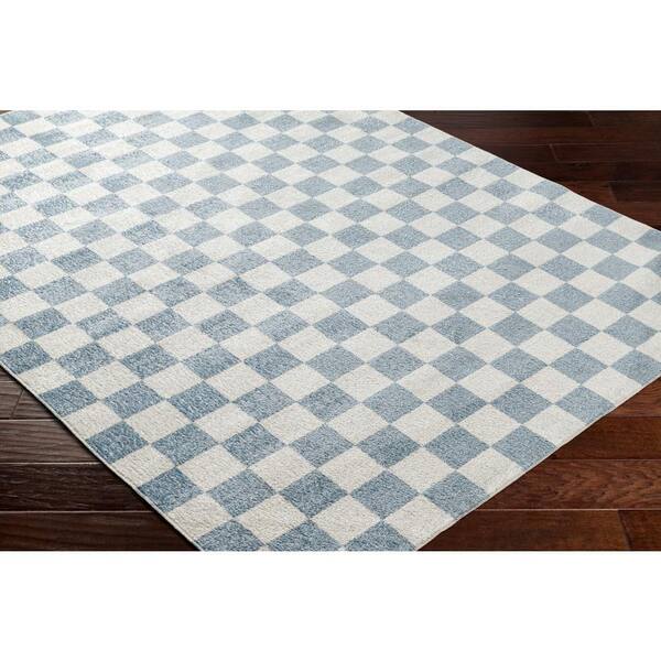 Inside/Outside Doormat Blue Checkered Floor Rugs Non 24''X47'' Blue  Horizontal